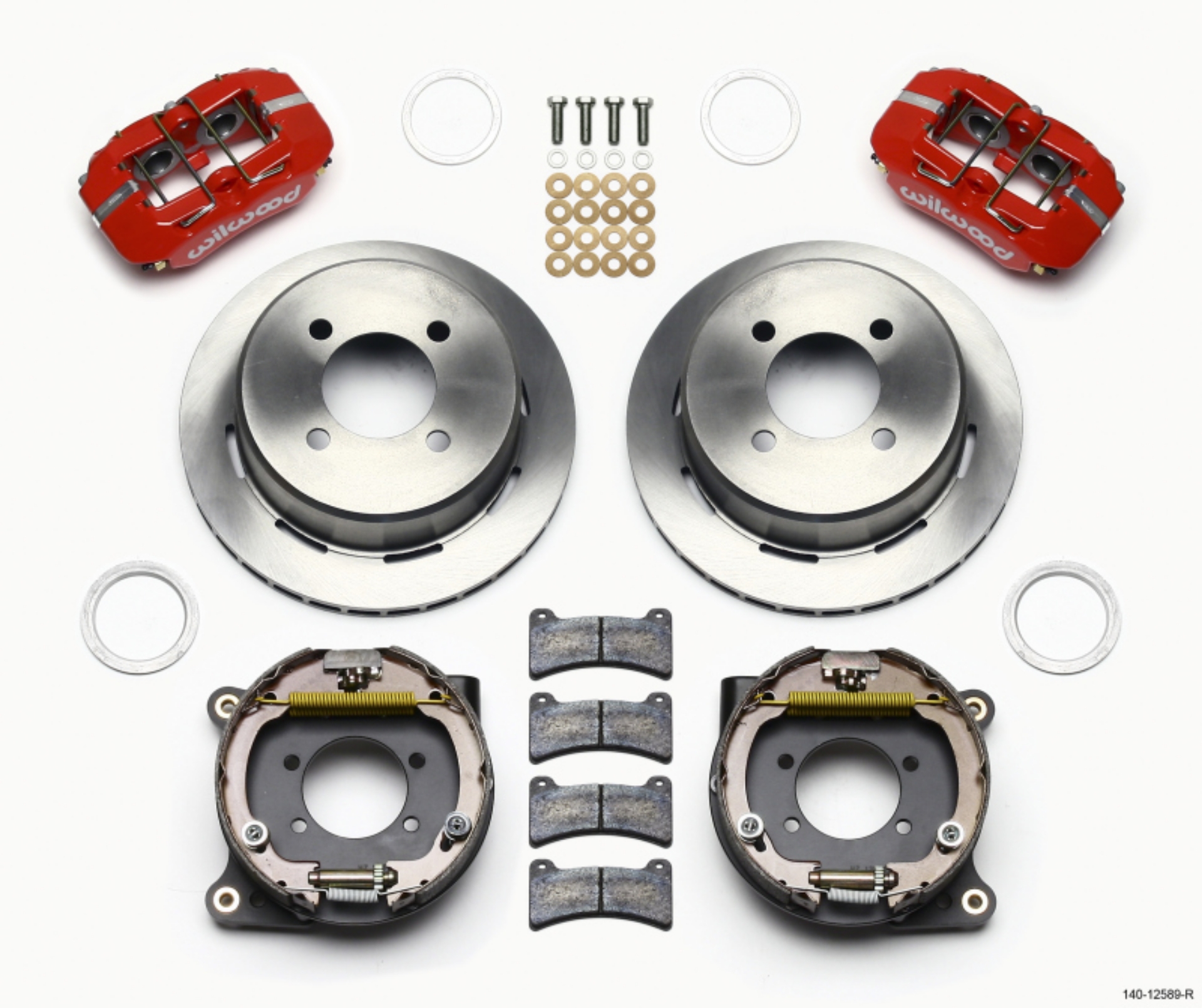 Picture of Wilwood Dynapro Low-Profile 11-00in P-Brake Kit - Red Ford 7-5in Rear 2-80 Offset - 4-Lug