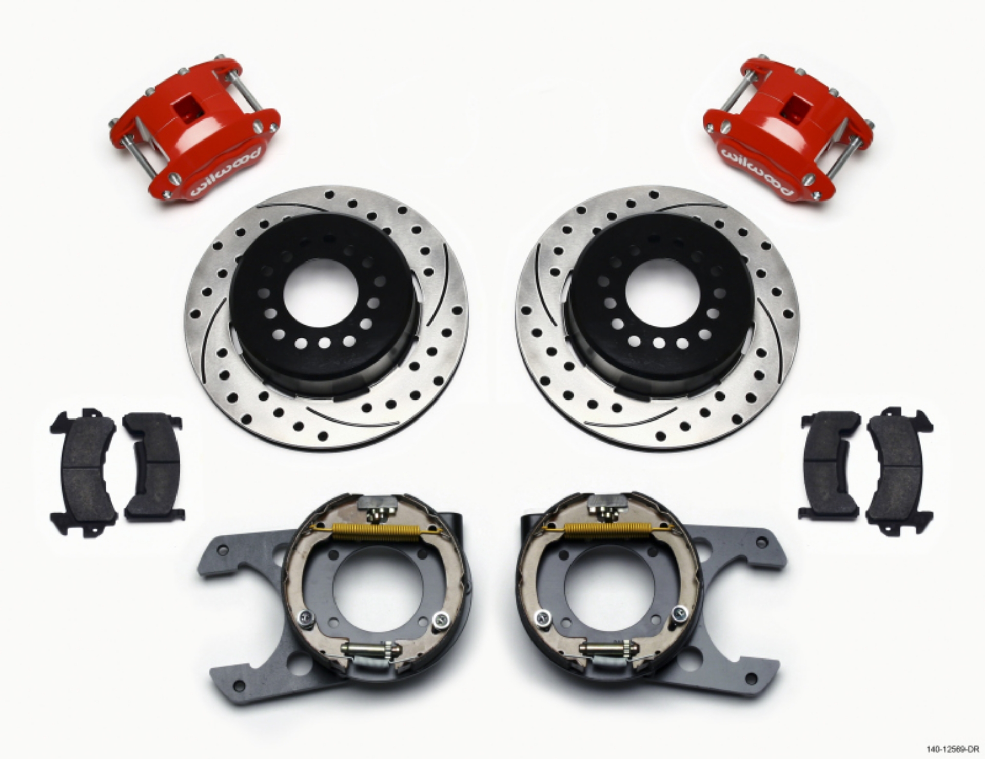 Picture of Wilwood D154 P-S P-B Kit Drilled-Red Chevy C-10 2-42 Offset 5-lug