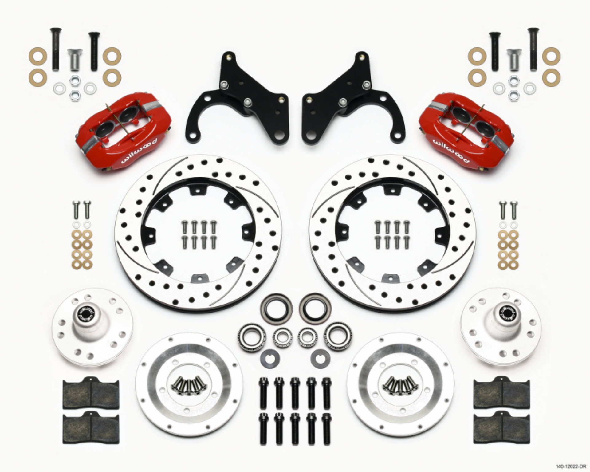 Picture of Wilwood Forged Dynalite Front Kit 12-19in Drilled Red 65-68 Chevy Impala -Drum Spindle