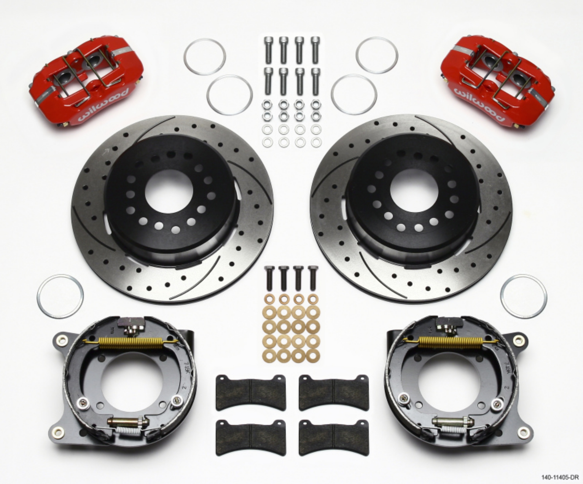 Picture of Wilwood Dynapro Low-Profile 11-00in P-Brake Kit Drill-Red 55-57 Chevy 2-34in Offset
