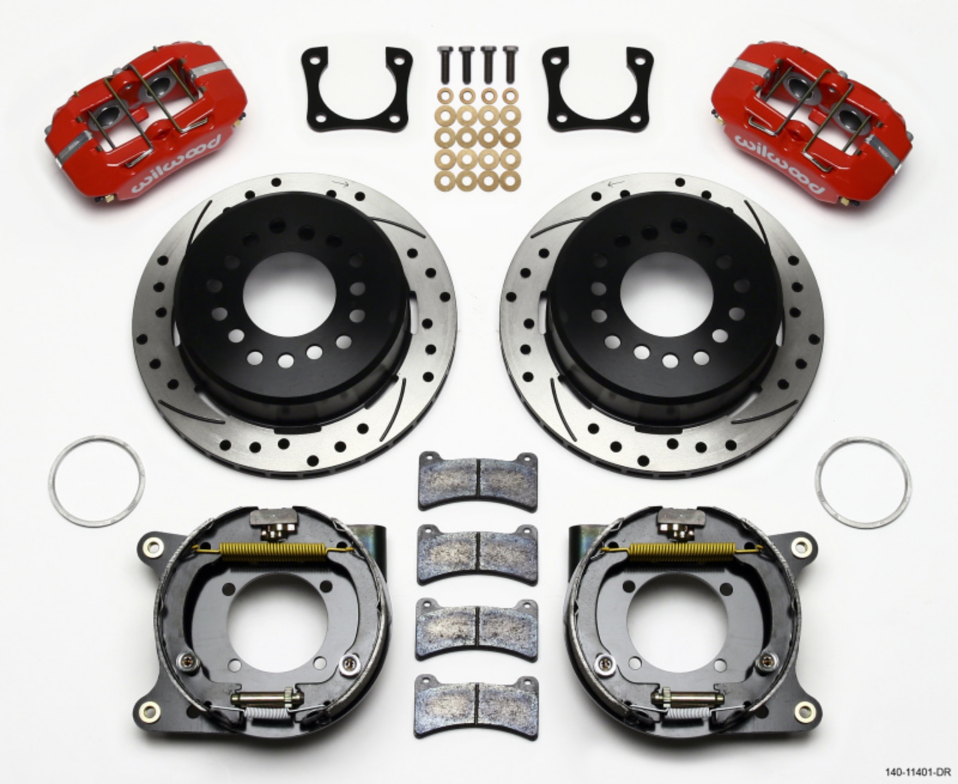 Picture of Wilwood Dynapro Low-Profile 11-00in P-Brake Kit Drill-Red Chevy 12 Bolt Spcl 2-81in Offset