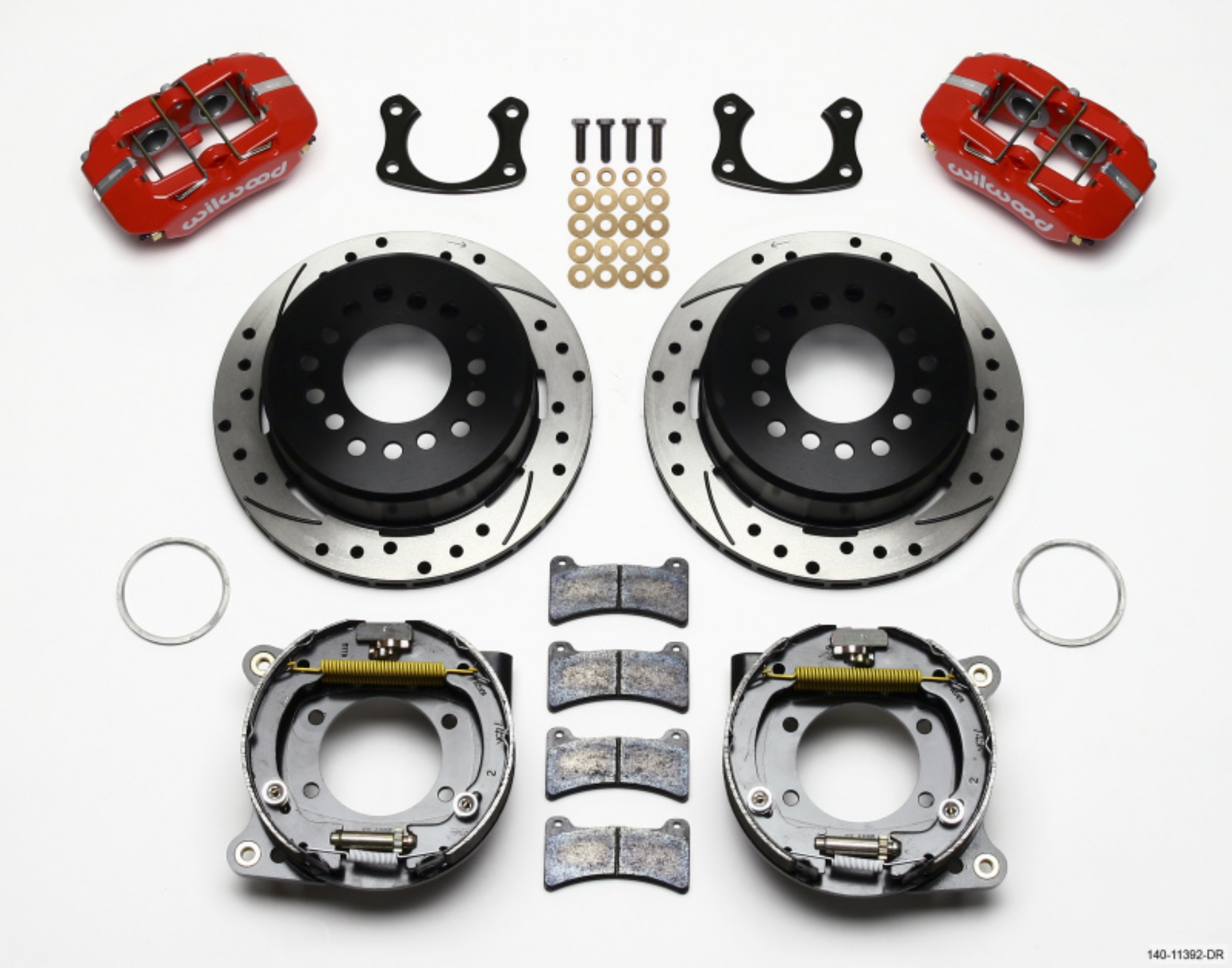 Picture of Wilwood Dynapro Low-Profile 11-00in P-Brake Kit Drill-Red New Big Ford 2-50in Off Staggered Mount