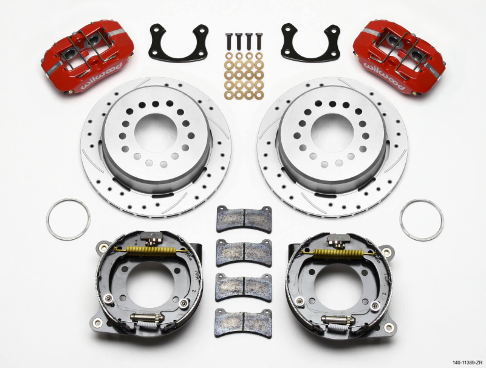 Picture of Wilwood Dynapro Low-Profile 11-00in P-Brake Kit Drill Zinc Red New Big Ford 2-50in Offset