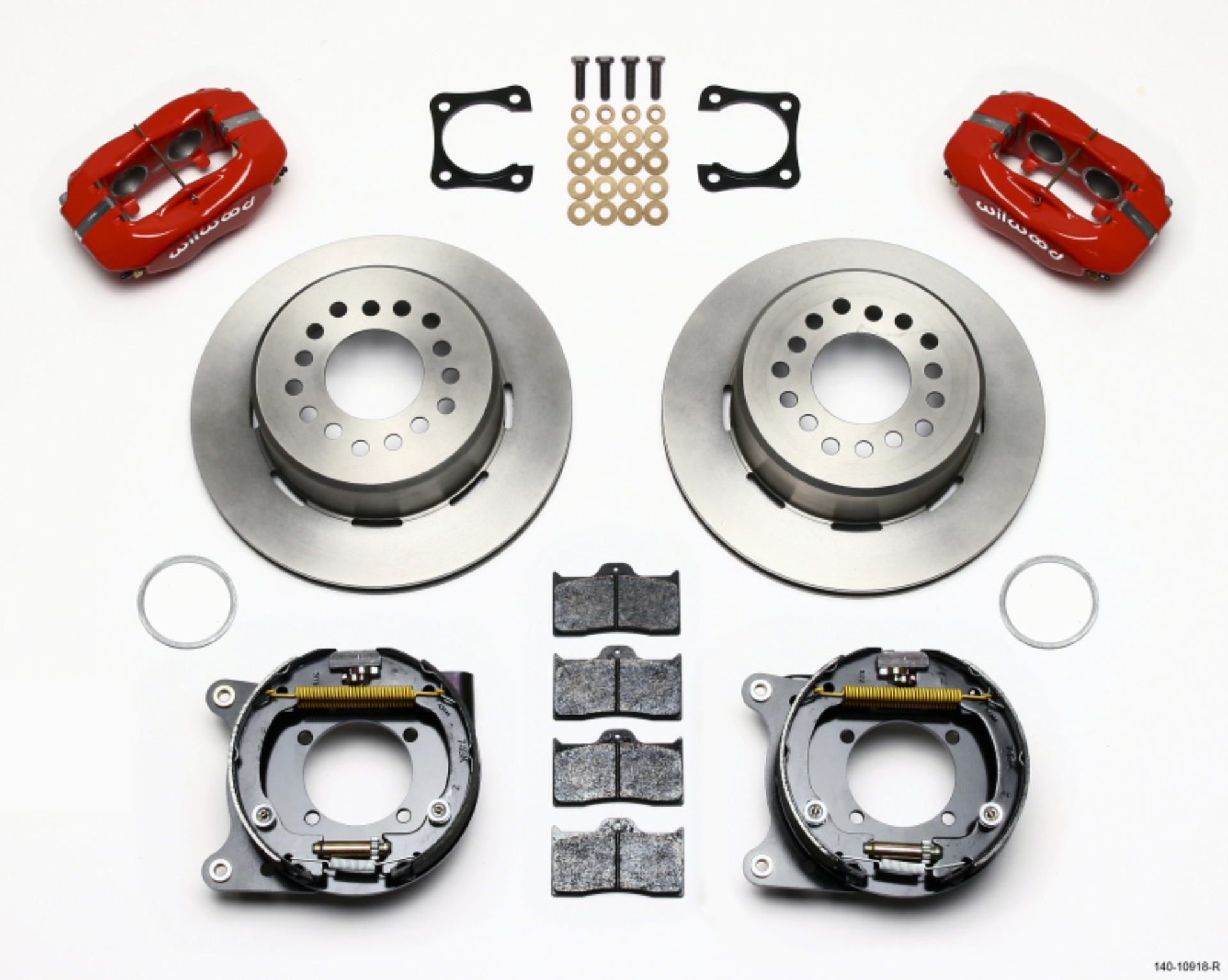 Picture of Wilwood Forged Dynalite P-S Park Brake Kit Red Chevy 12 Bolt-Spec 3-15in Bearing Staggered mt