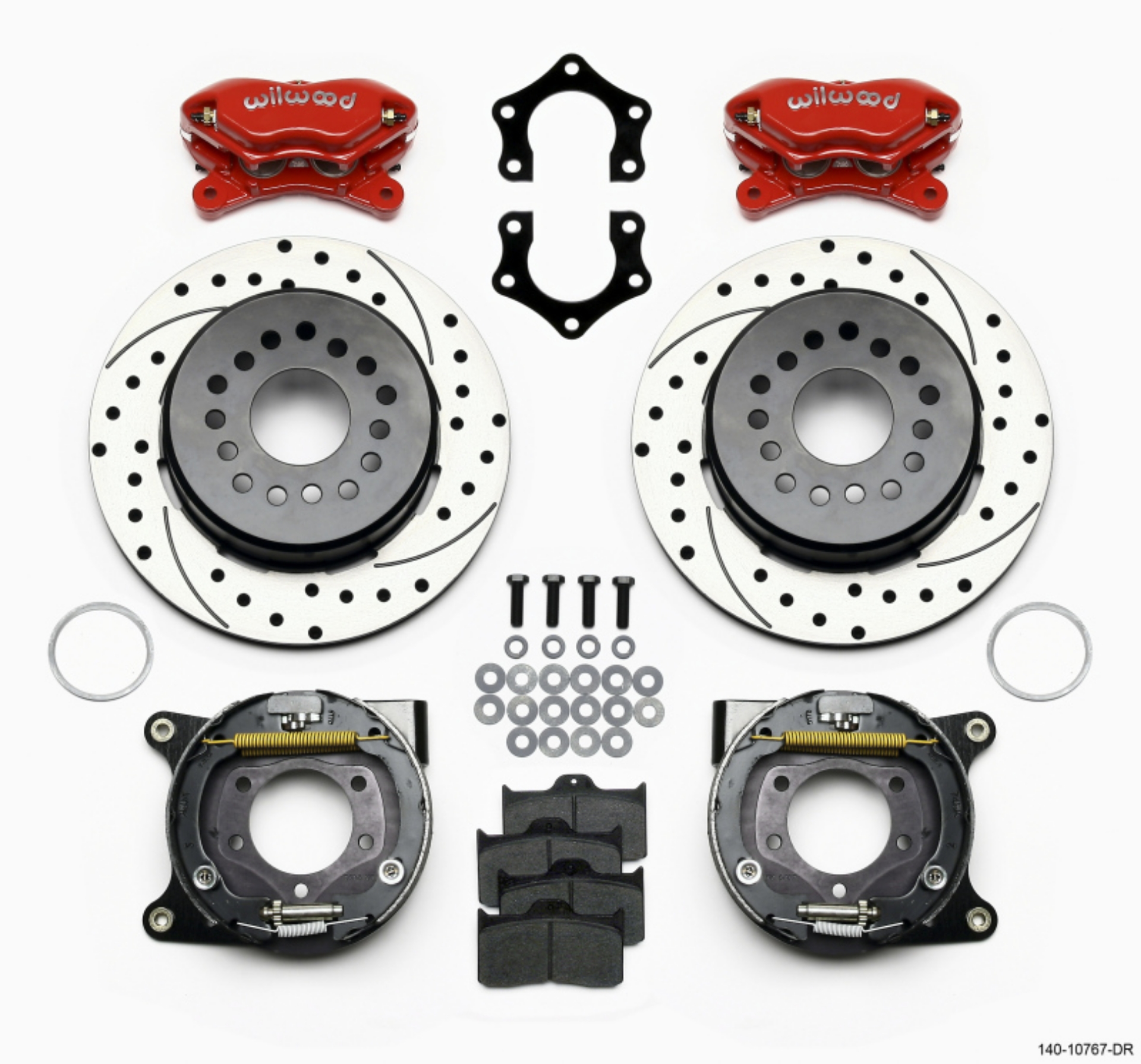 Picture of Wilwood Forged Dynalite P-S Park Brake Kit Drilled Red Mopar-Dana 2-50in Off w-Snap Ring Bearing