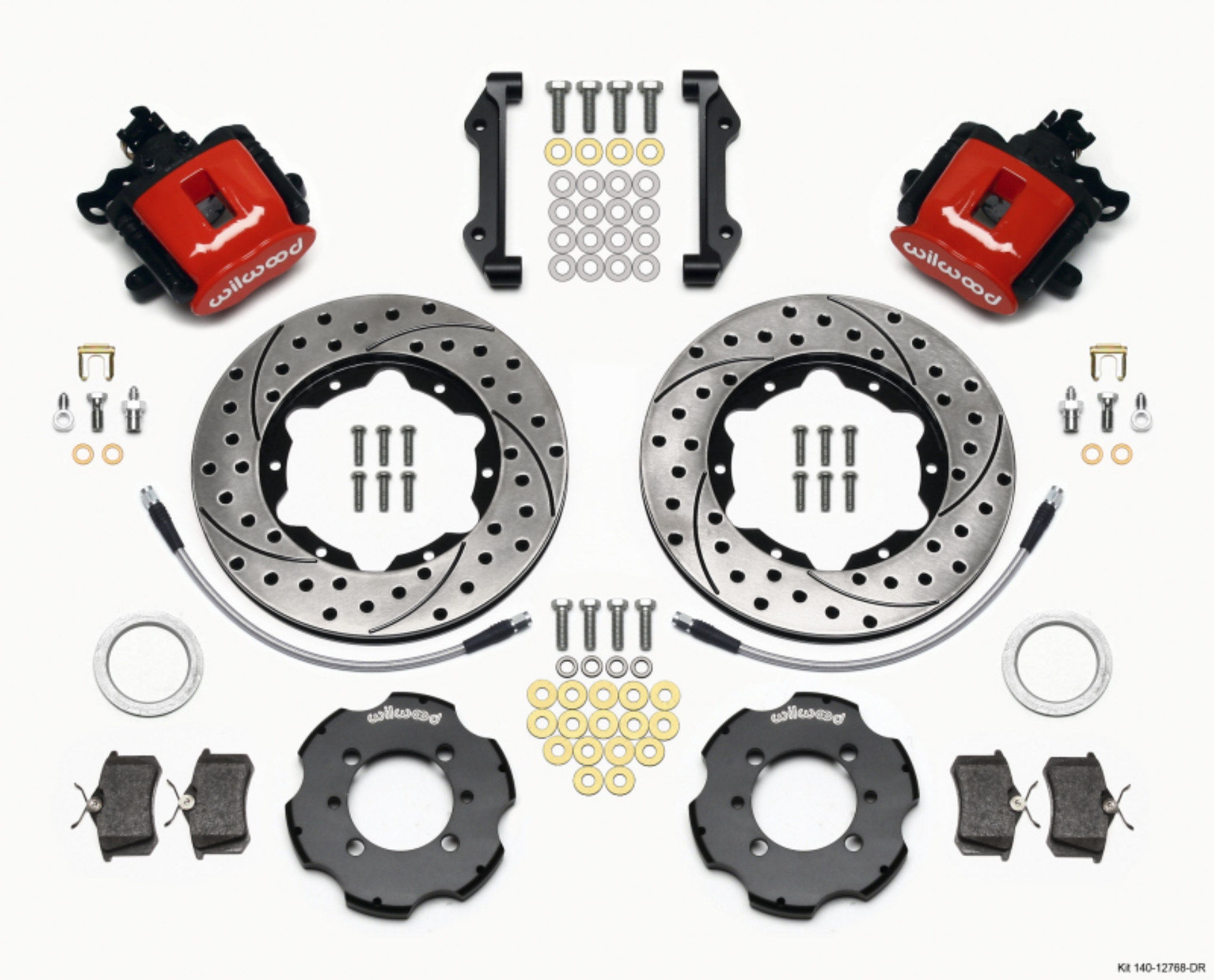 Picture of Wilwood Combination Parking Brake Rear Kit 11-00in Drilled Red 2012 Fiat 500 w- Lines