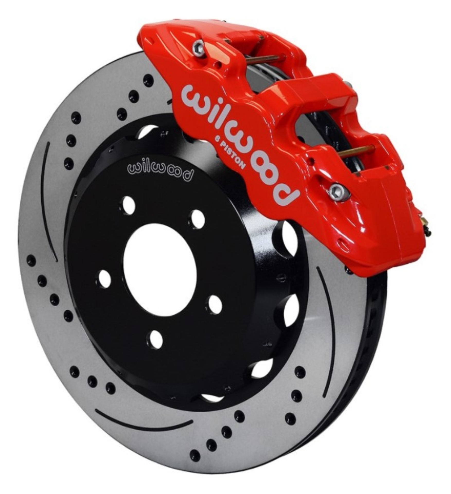 Picture of Wilwood AERO6 Front Hat Kit 15-00 Drilled Red 2016-Up Camaro w-Lines