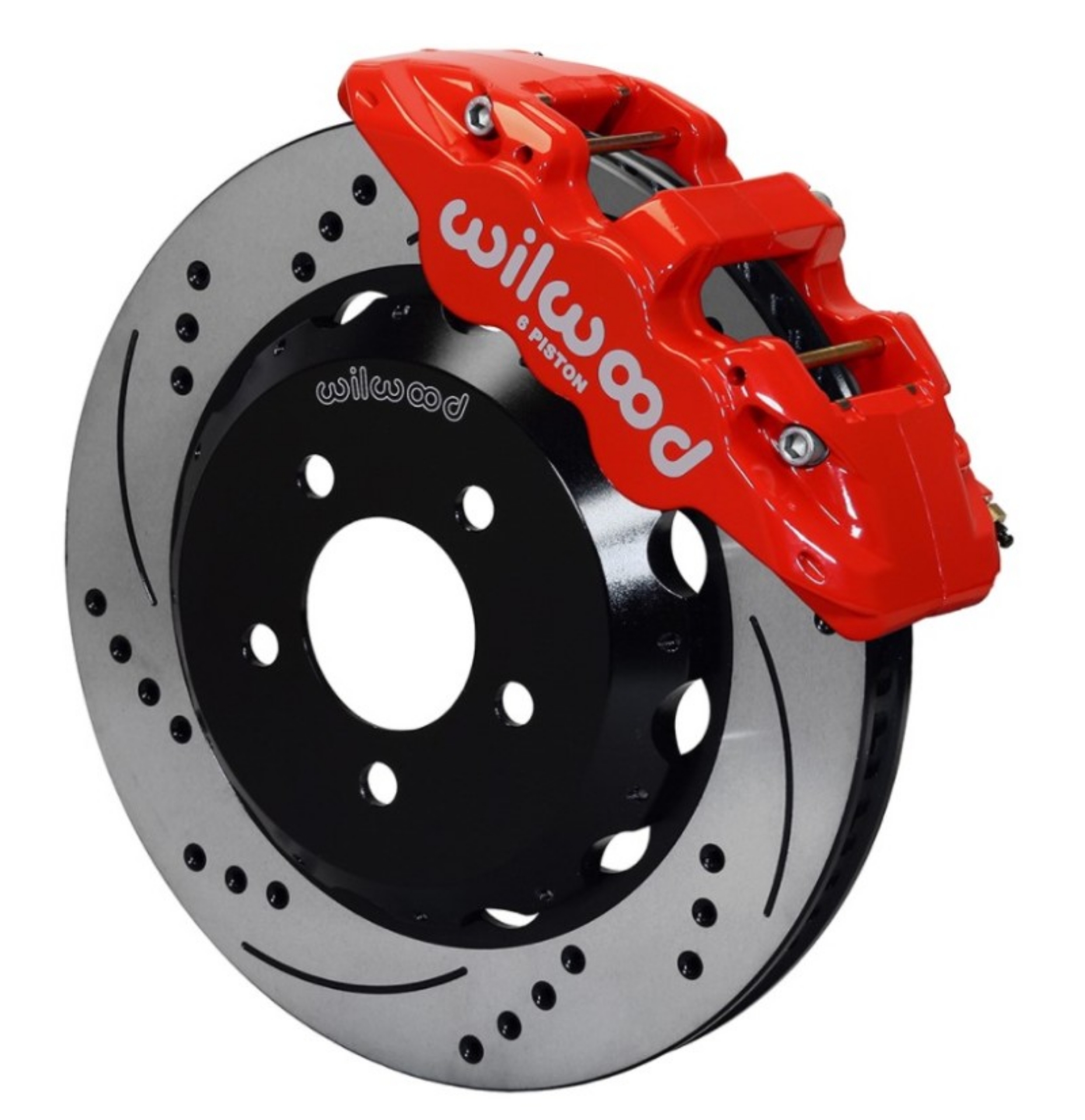 Picture of Wilwood AERO6 Front Hat Kit 14-00 Drilled Red 2016-Up Camaro w-Lines
