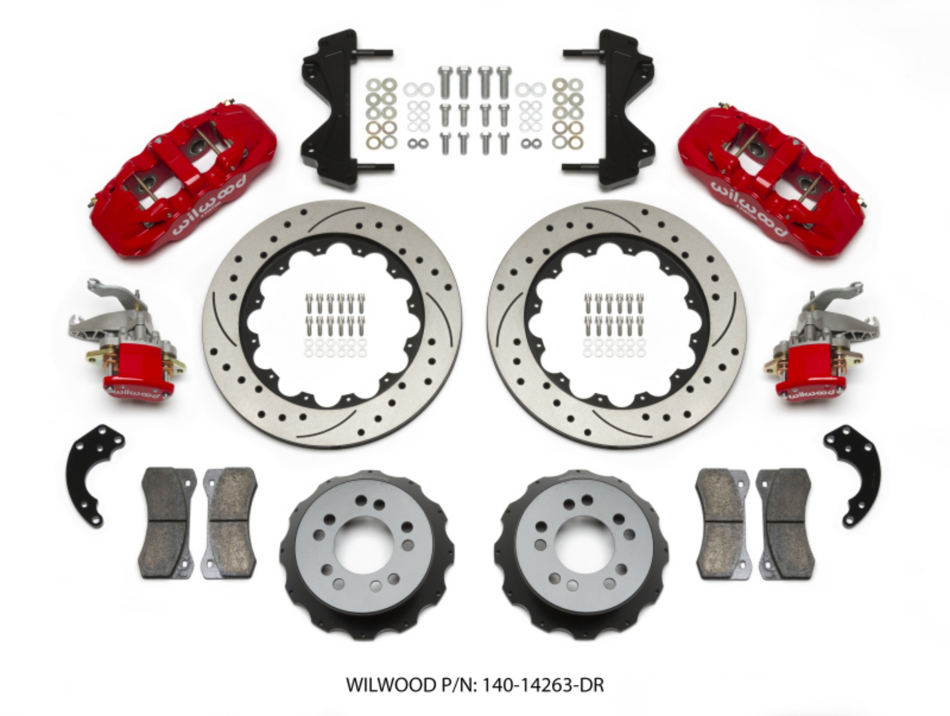 Picture of Wilwood AERO4 - MC4 Rear Kit 14-00 Drilled Red Currie Pro-Tour Unit Bearing Floater