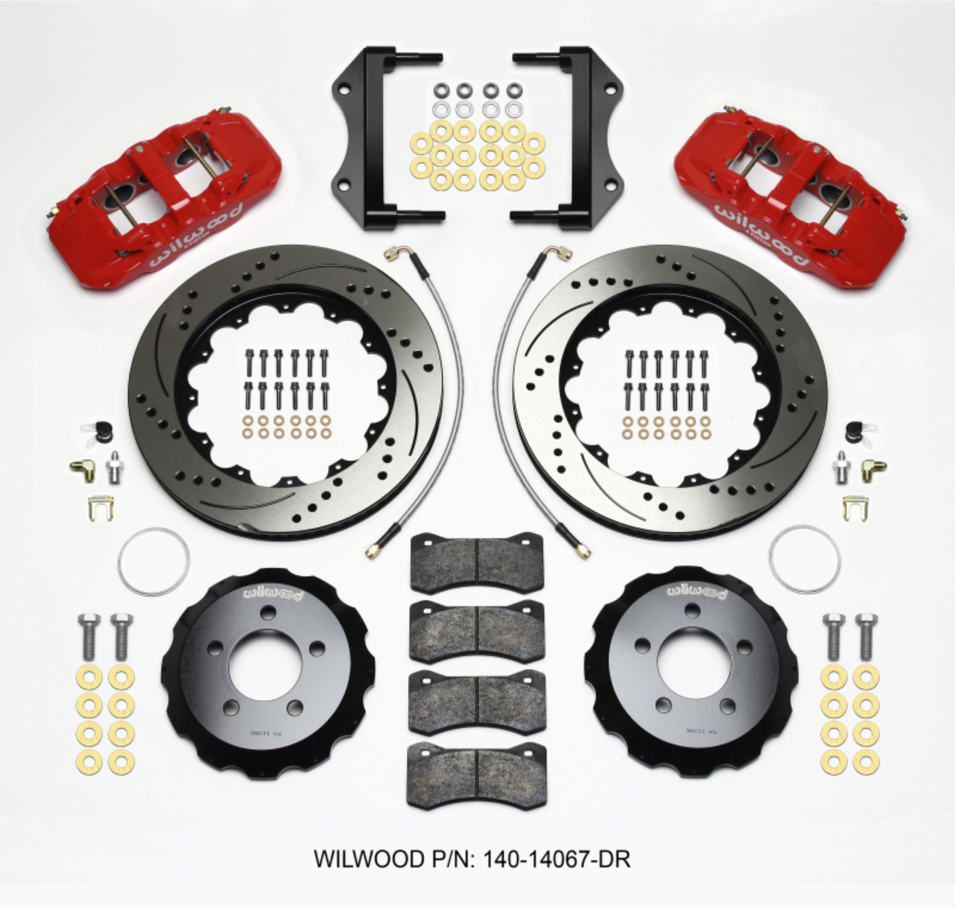 Picture of Wilwood AERO6 Front Hat Kit 14-25 Drilled Red 2014-Up Challenger w-Lines