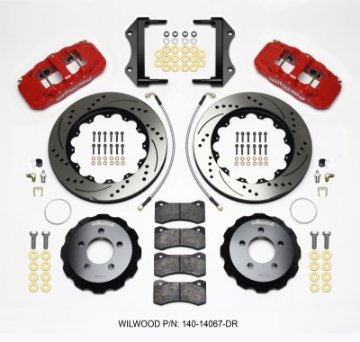 Picture of Wilwood AERO6 Front Hat Kit 14-25 Drilled Red 2014-Up Challenger w-Lines