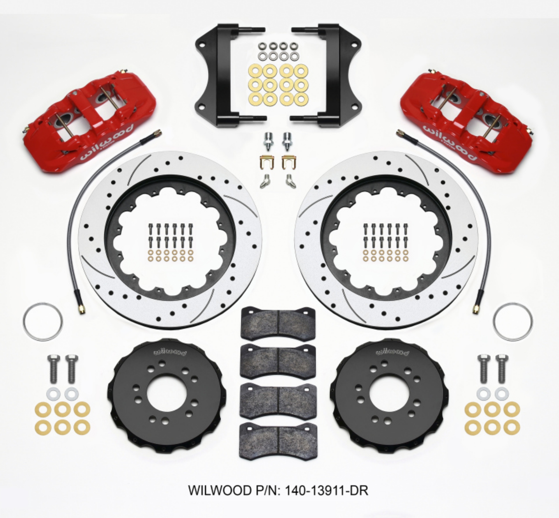 Picture of Wilwood AERO6 Front Hat Kit 15-00 Drilled Red 2014-up Corvette C7 w-Lines