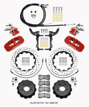 Picture of Wilwood AERO4 - MC4 Rear Kit 14-00 Drilled Red 15-23 Mustang w-Lines & Cables