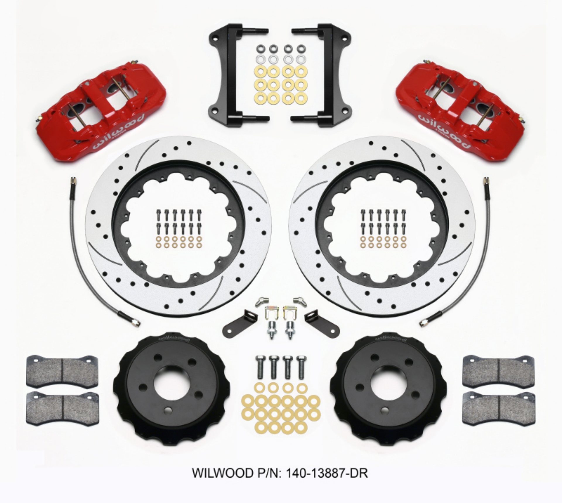 Picture of Wilwood AERO6 Front Hat Kit 15-00 Drilled Red 15-23 Mustang w-Lines