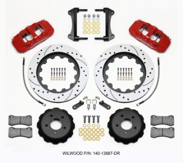Picture of Wilwood AERO6 Front Hat Kit 15-00 Drilled Red 15-23 Mustang w-Lines