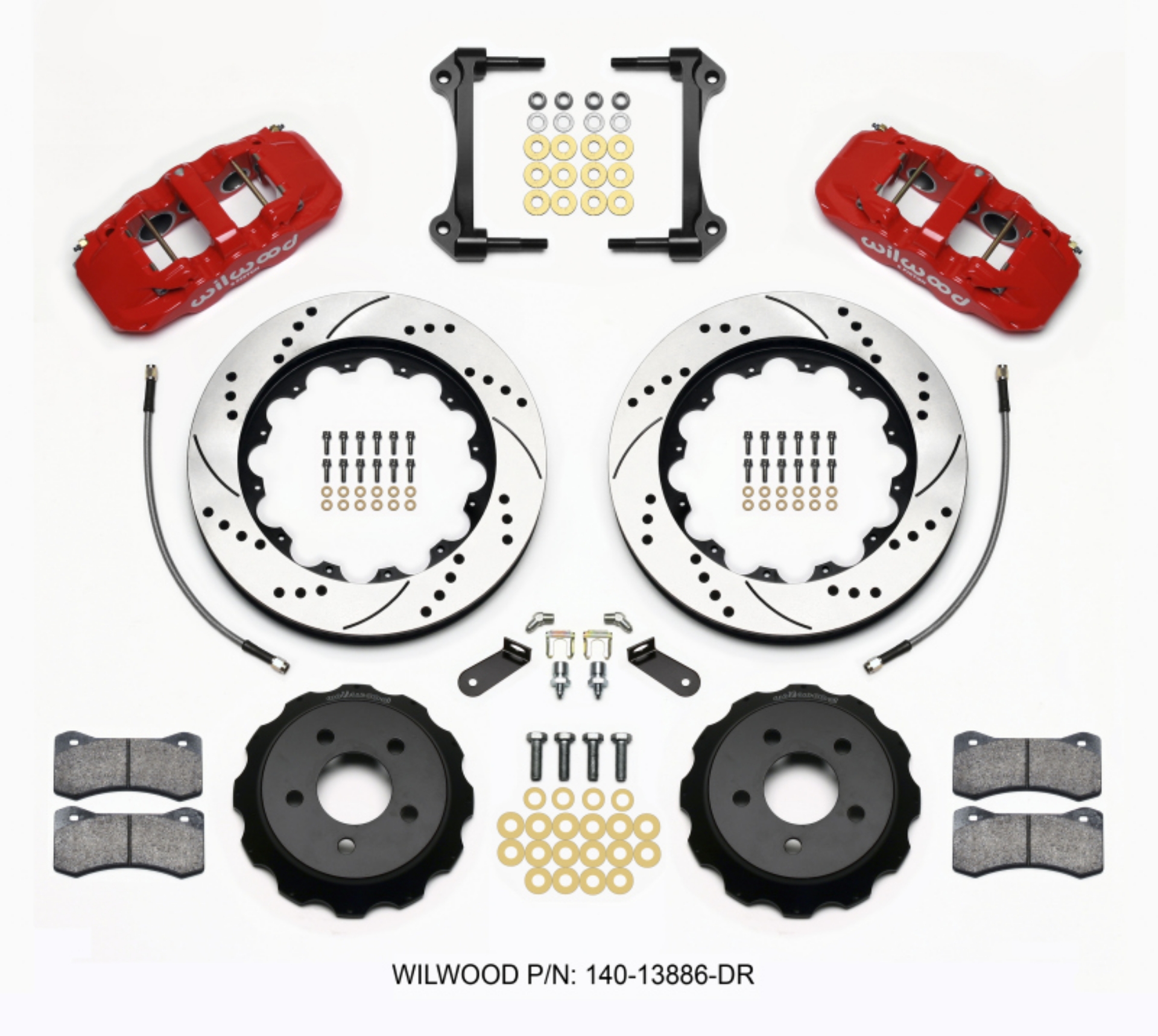 Picture of Wilwood AERO6 Front Hat Kit 14-00 Drilled Red 15-23 Mustang w-Lines