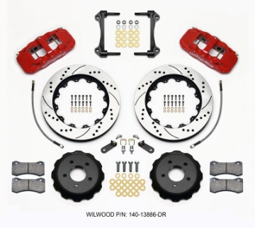 Picture of Wilwood AERO6 Front Hat Kit 14-00 Drilled Red 15-23 Mustang w-Lines