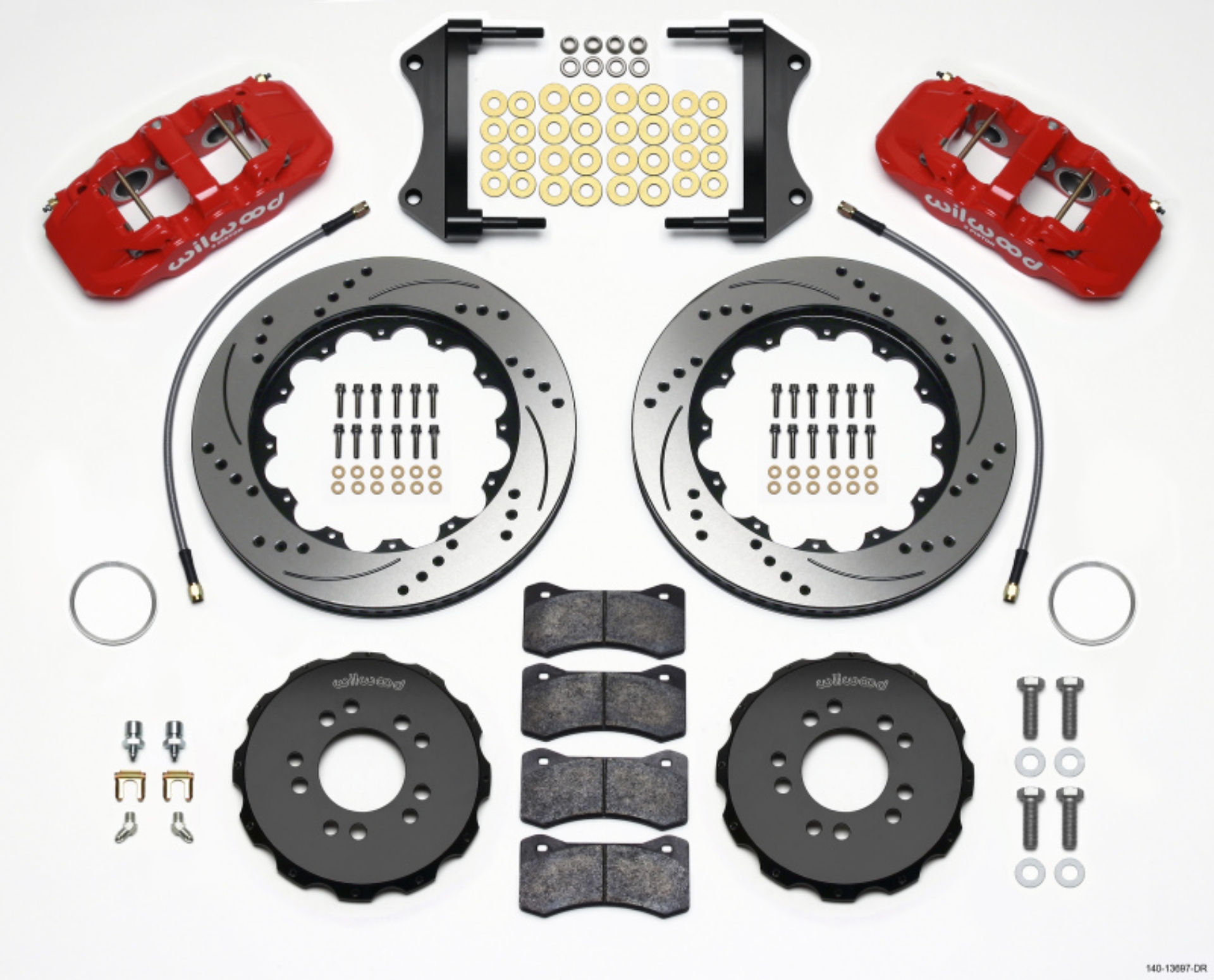 Picture of Wilwood AERO6 Front Hat Kit 14-25 Drilled Red 2014-Up Corvette C7 w-Lines