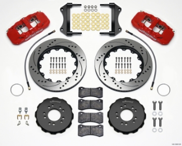 Picture of Wilwood AERO6 Front Hat Kit 14-25 Drilled Red 2014-Up Corvette C7 w-Lines