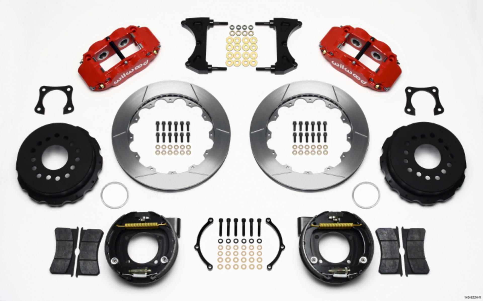 Picture of Wilwood Narrow Superlite 4R Rear P-Brk Kit 12-88in Red 58-64 Olds-Pontiac Ends 2-81in Offset