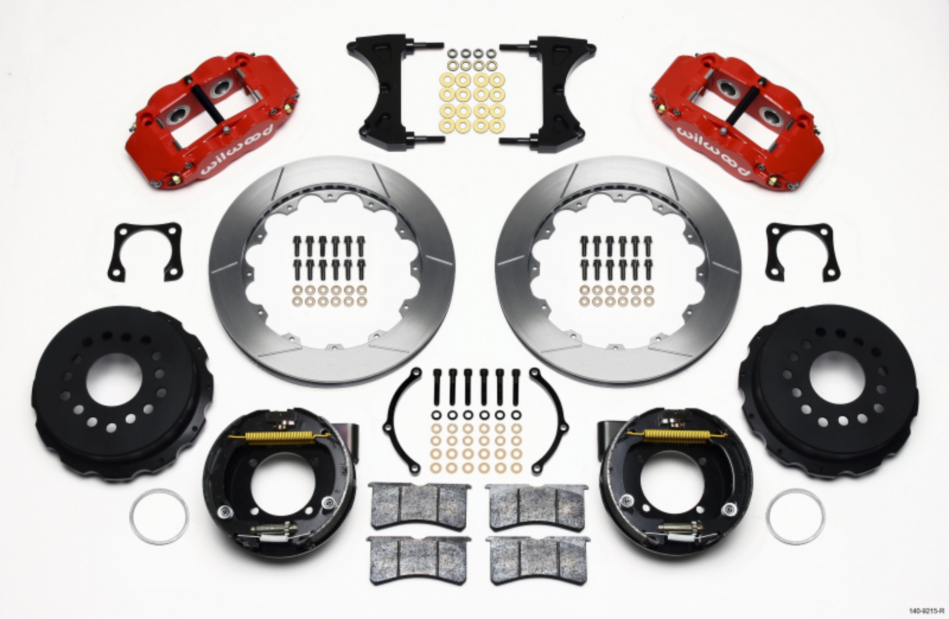 Picture of Wilwood Narrow Superlite 4R Rear P-Brk Kit 12-88in Red Chevy 12 Bolt-Spec 3-15in Bearing