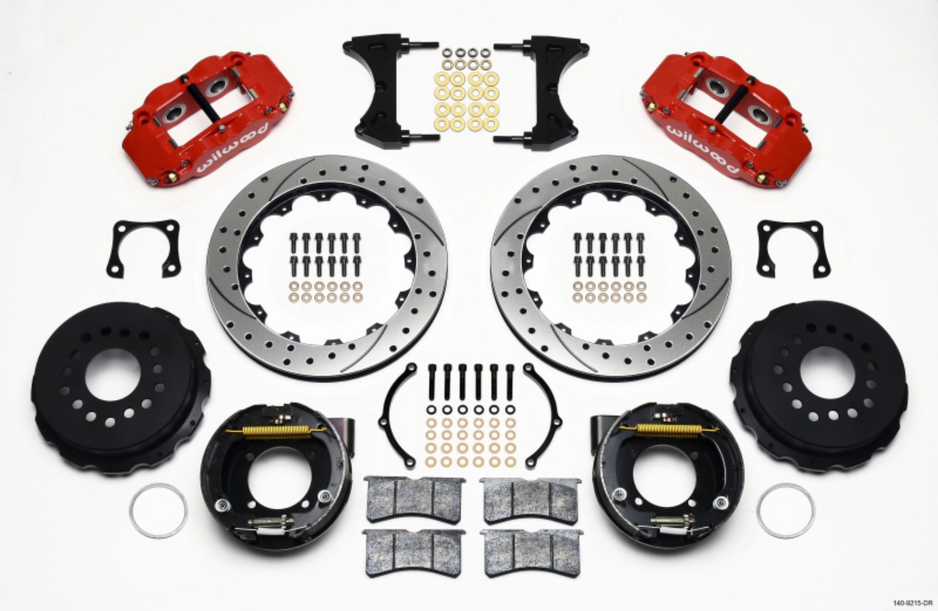 Picture of Wilwood Narrow Superlite 4R Rear P-Brk Kit 12-88in Drilled Red Chevy 12 Bolt-Spec 3-15in Bearing