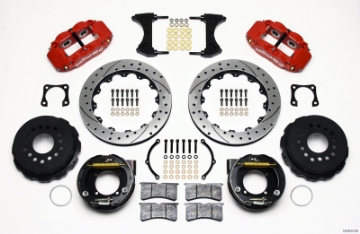 Picture of Wilwood Narrow Superlite 4R Rear P-Brk Kit 12-88in Drilled Red Chevy 12 Bolt-Spec 3-15in Bearing