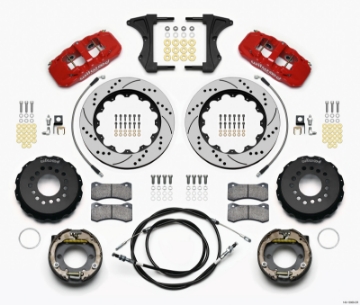 Picture of Wilwood AERO4 Rear Kit 14-00 Drilled Red 2005-2014 Mustang w- BMR Suspn- w-Lines