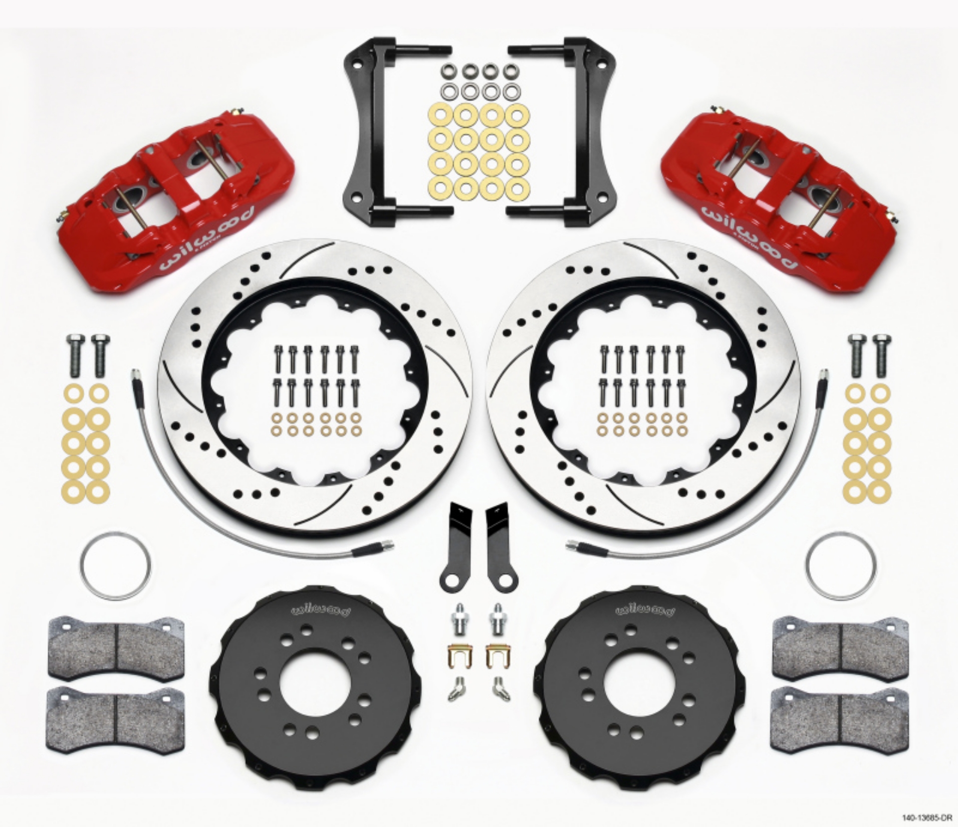 Picture of Wilwood AERO6 Front Hat Kit 14-00 Drilled Red 2005-2014 Mustang w- BMR Suspn- w-Lines