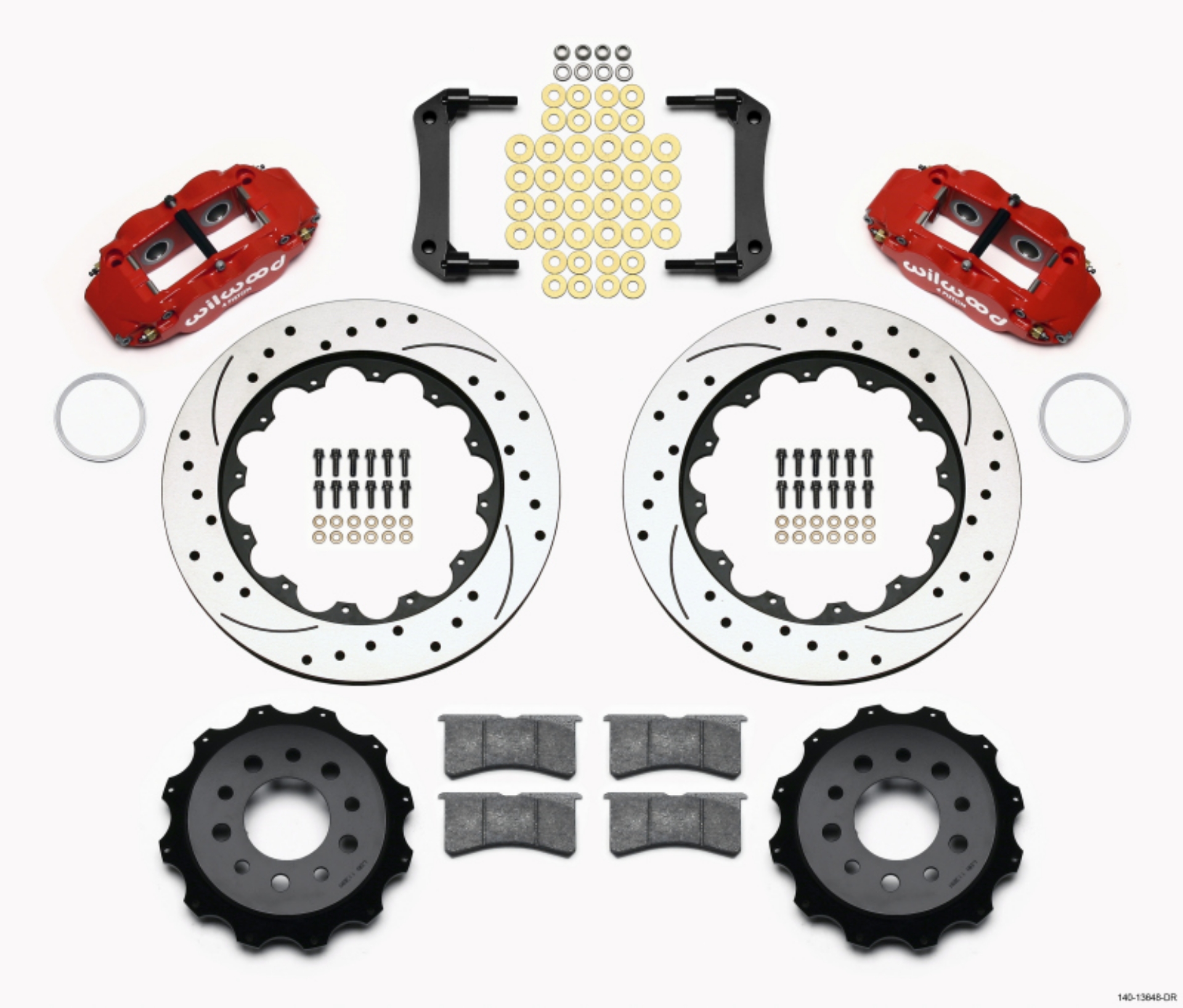 Picture of Wilwood Narrow Superlite 4R Rear Kit 14-00in Drilled Red Morrison Multilink IRS 10-15 Camaro Based