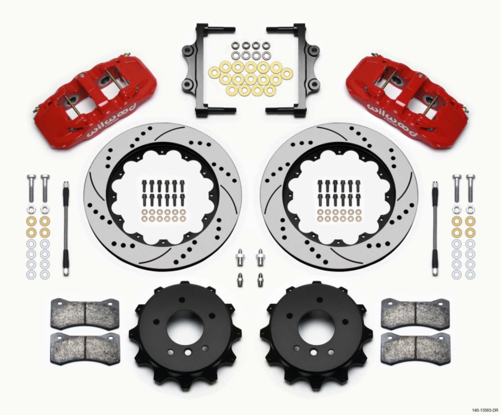 Picture of Wilwood AERO4 Rear Kit 14-00 Drilled Red 2007-2011 BMW E90 Series w-Lines