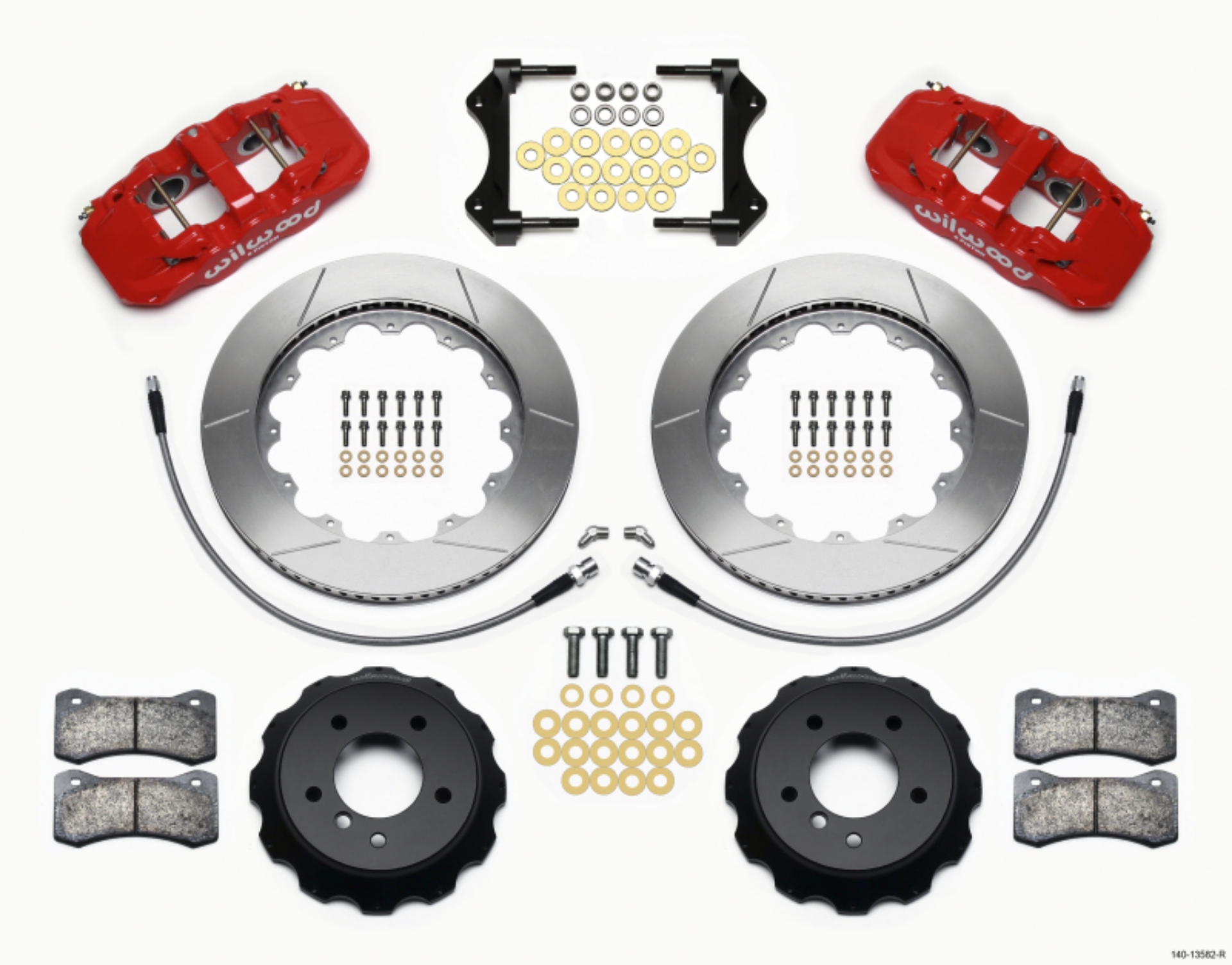 Picture of Wilwood AERO6 Front Hat Kit 14-00 Red 2007-2011 BMW E90 Series w-Lines