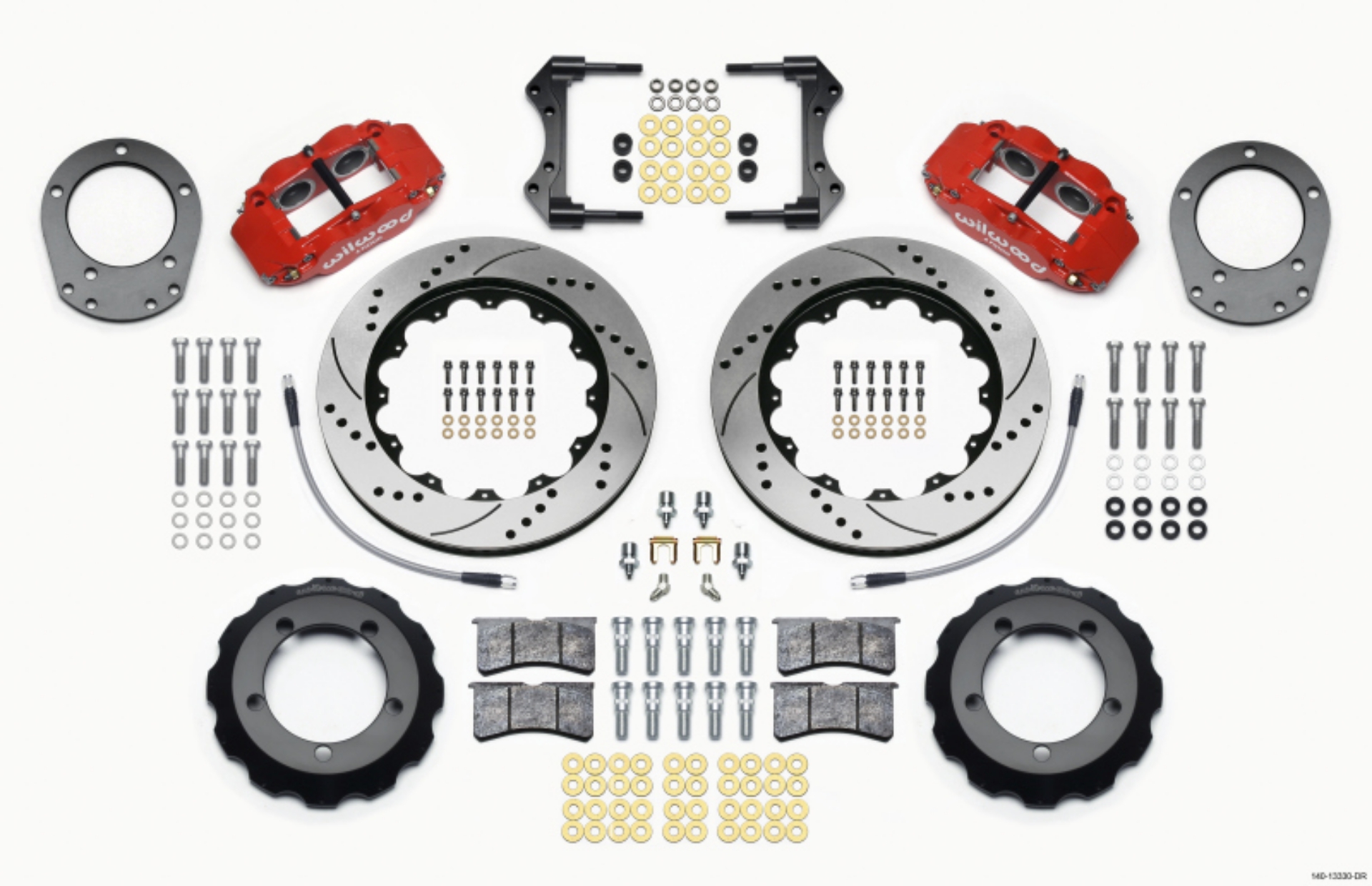 Picture of Wilwood Narrow Superlite 4R Front Hat Kit 14-00in Drill Red 76-77 Ford Bronco Dana 44 w-Lines