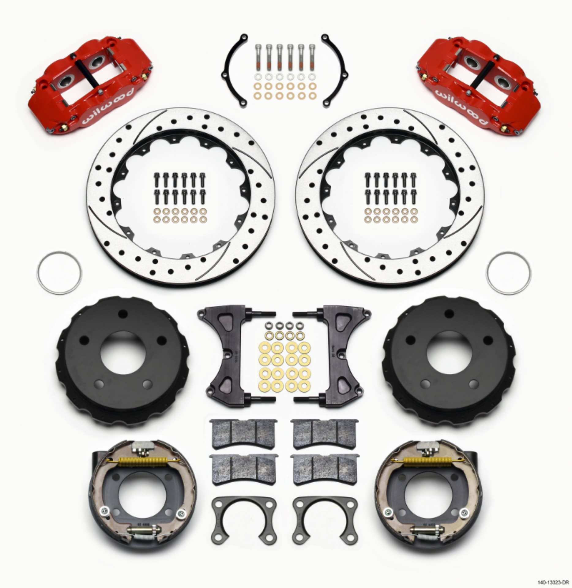 Picture of Wilwood Narrow Superlite 4R Rear P-Brk Kit 12-88in Drilled Red Big Ford 2-36in Off Bronco 5 x 5-50