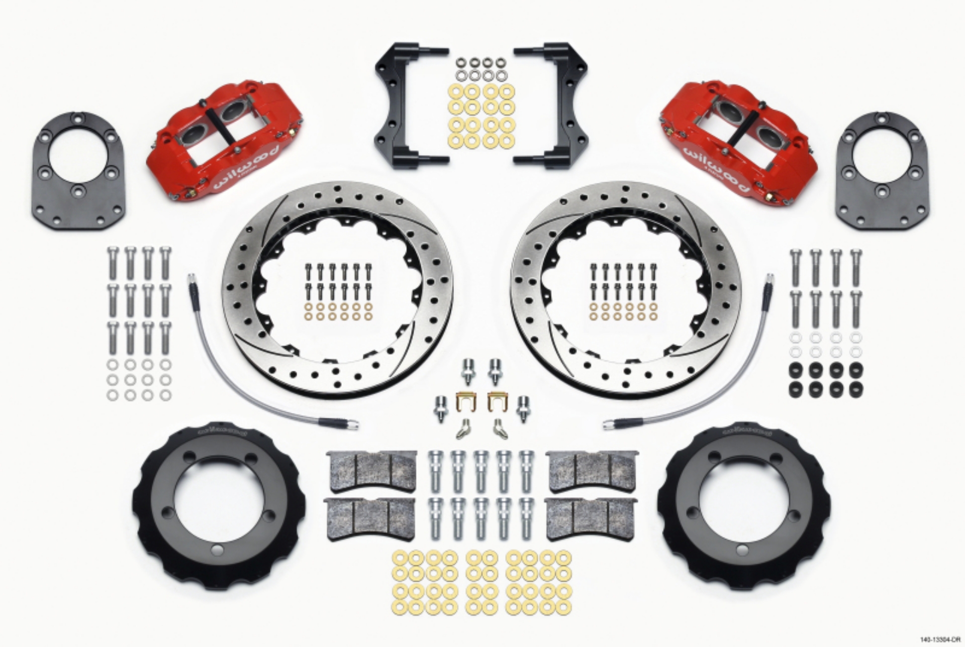 Picture of Wilwood Narrow Superlite 4R Front Hat Kit 12-88in Drill Red 66-75 Ford Bronco Dana 30-44 w-Lines