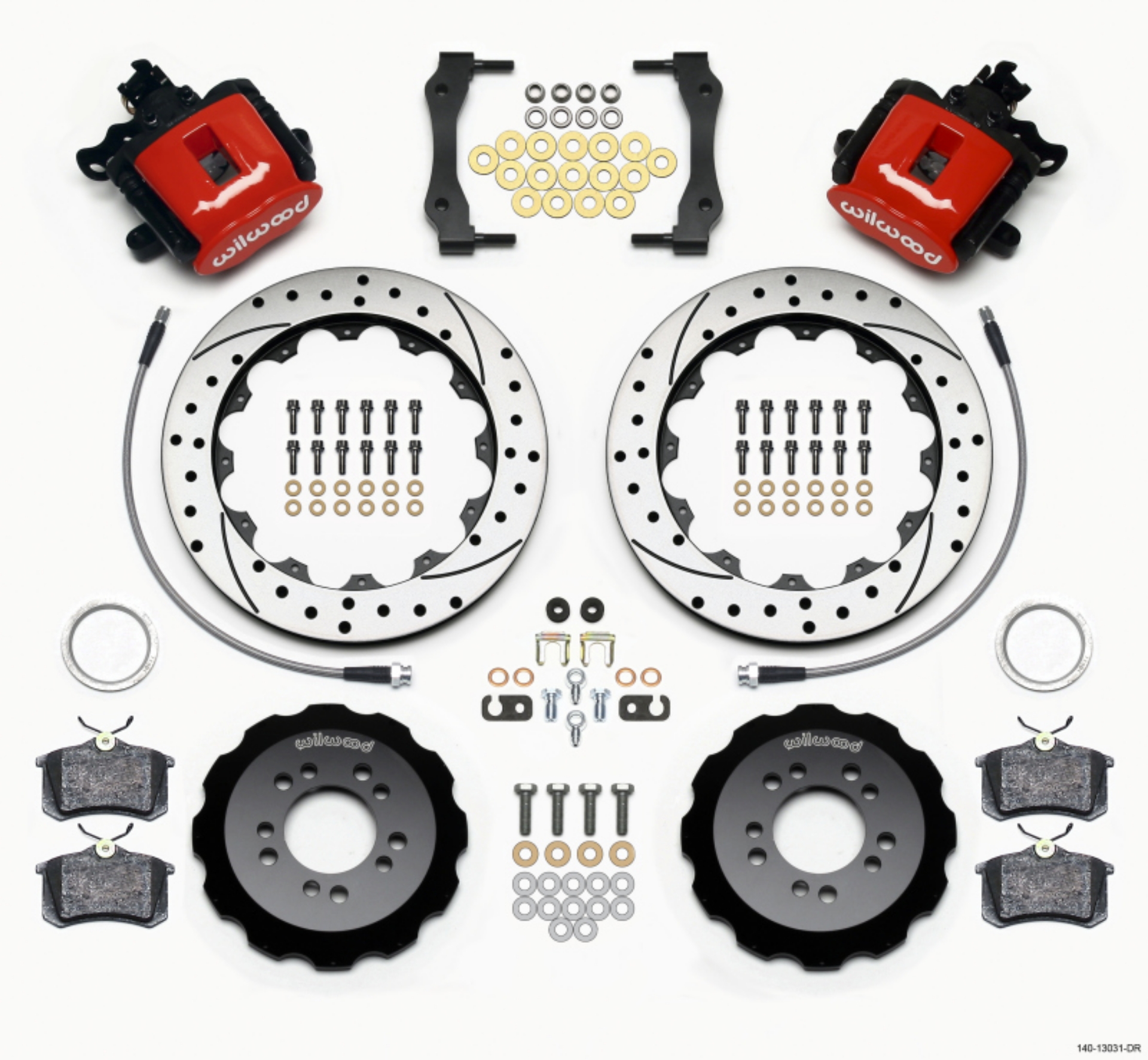 Picture of Wilwood Combination Parking Brake Rear Kit 12-88in Drilled Red 2013-Up Ford Focus ST w- Lines