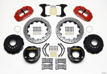 Picture of Wilwood Narrow Superlite 4R Rear P-Brk Kit 12-88in Drilled Red Chevy 12 Bolt w- C-Clips