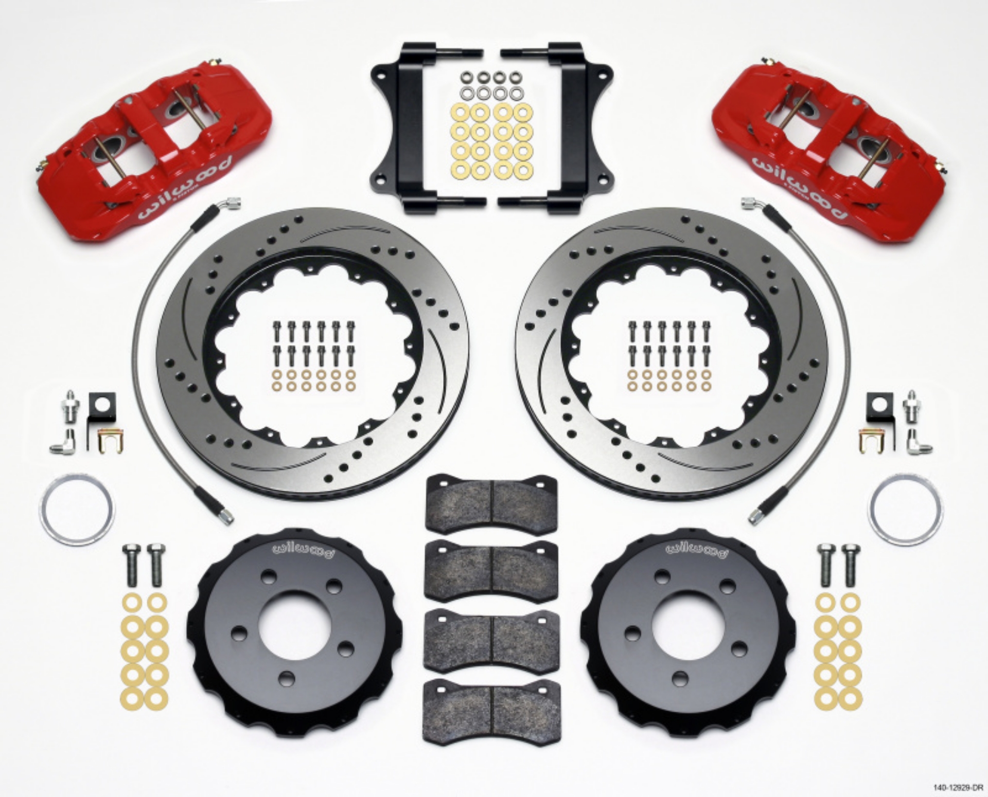Picture of Wilwood AERO6 Front Hat Kit 14-25 Drilled Red 2008-2009 Pontiac G8 w-Lines
