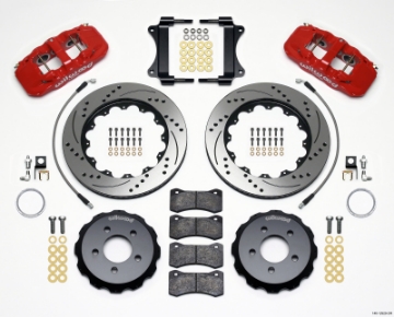 Picture of Wilwood AERO6 Front Hat Kit 14-25 Drilled Red 2008-2009 Pontiac G8 w-Lines