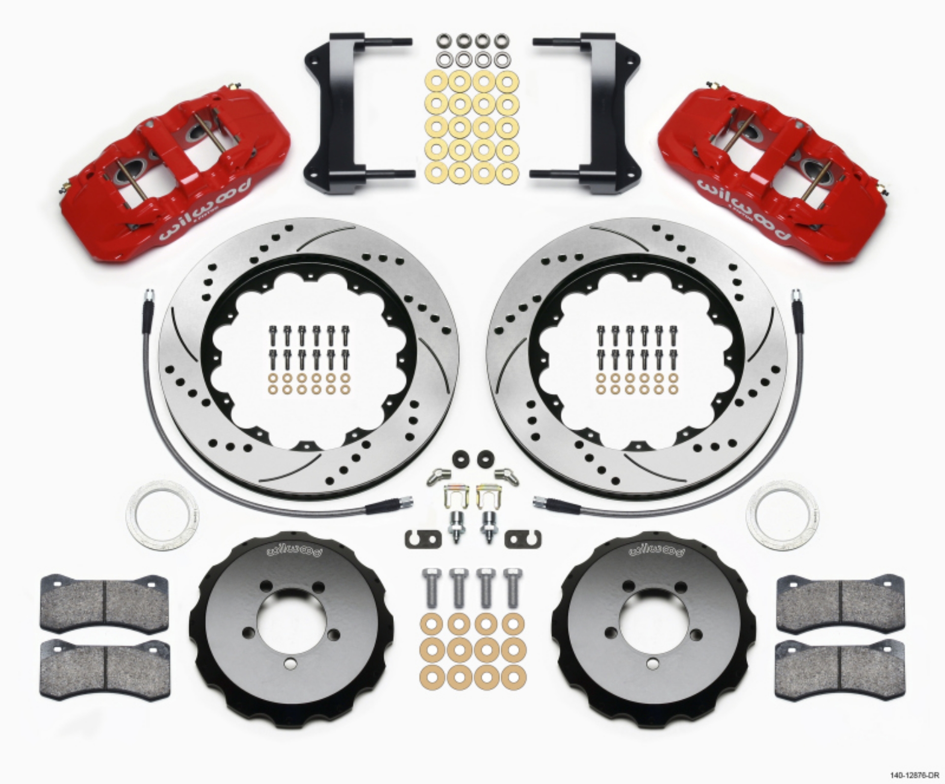Picture of Wilwood AERO6 Front Hat Kit 14-00 Drilled Red 1999-2012 Subaru WRX w-Lines