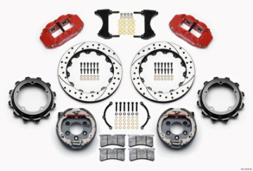 Picture of Wilwood Narrow Superlite 4R Rear P-Brk Kit 12-88in Drill Red Strange Eng Floater 3-49in Offset