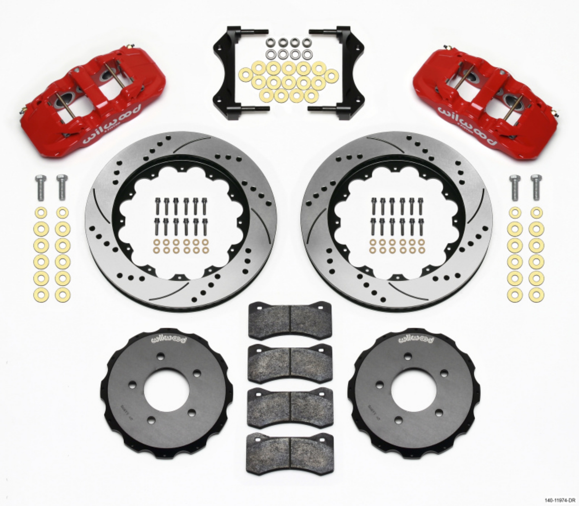 Picture of Wilwood AERO6 Front Hat Kit 14-00 Drilled Red 99-06 BMW E46