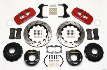Picture of Wilwood AERO4 Rear P-Brake Kit 14-00in Drill Red 58-64 Olds-Pontiac Ends 2-81in Offset