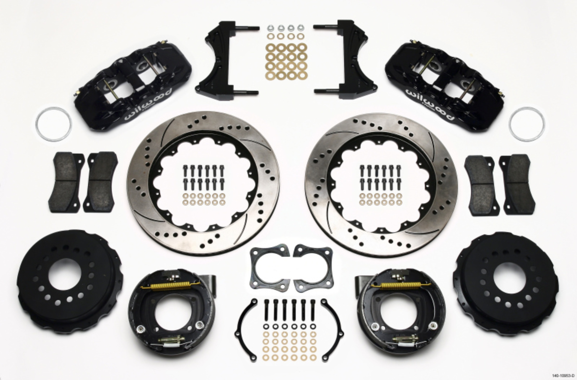 Picture of Wilwood AERO4 Rear P-Brake Kit 14-00in Drilled 58-64 Olds-Pontiac Ends 2-81in Offset