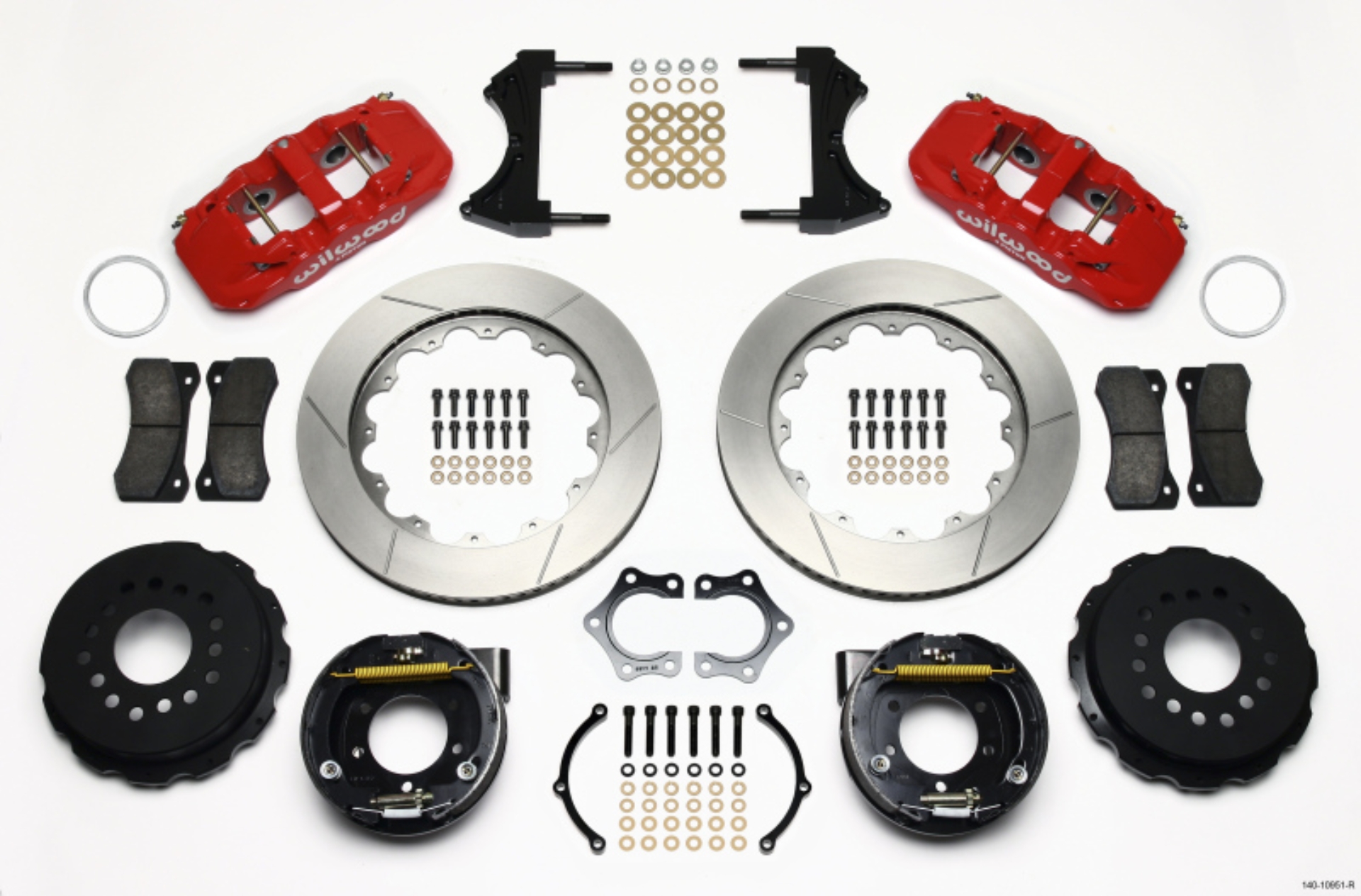 Picture of Wilwood AERO4 Rear P-Brake Kit 14-00in Red Mopar-Dana 2-36in Off w-Snap Ring Bearing