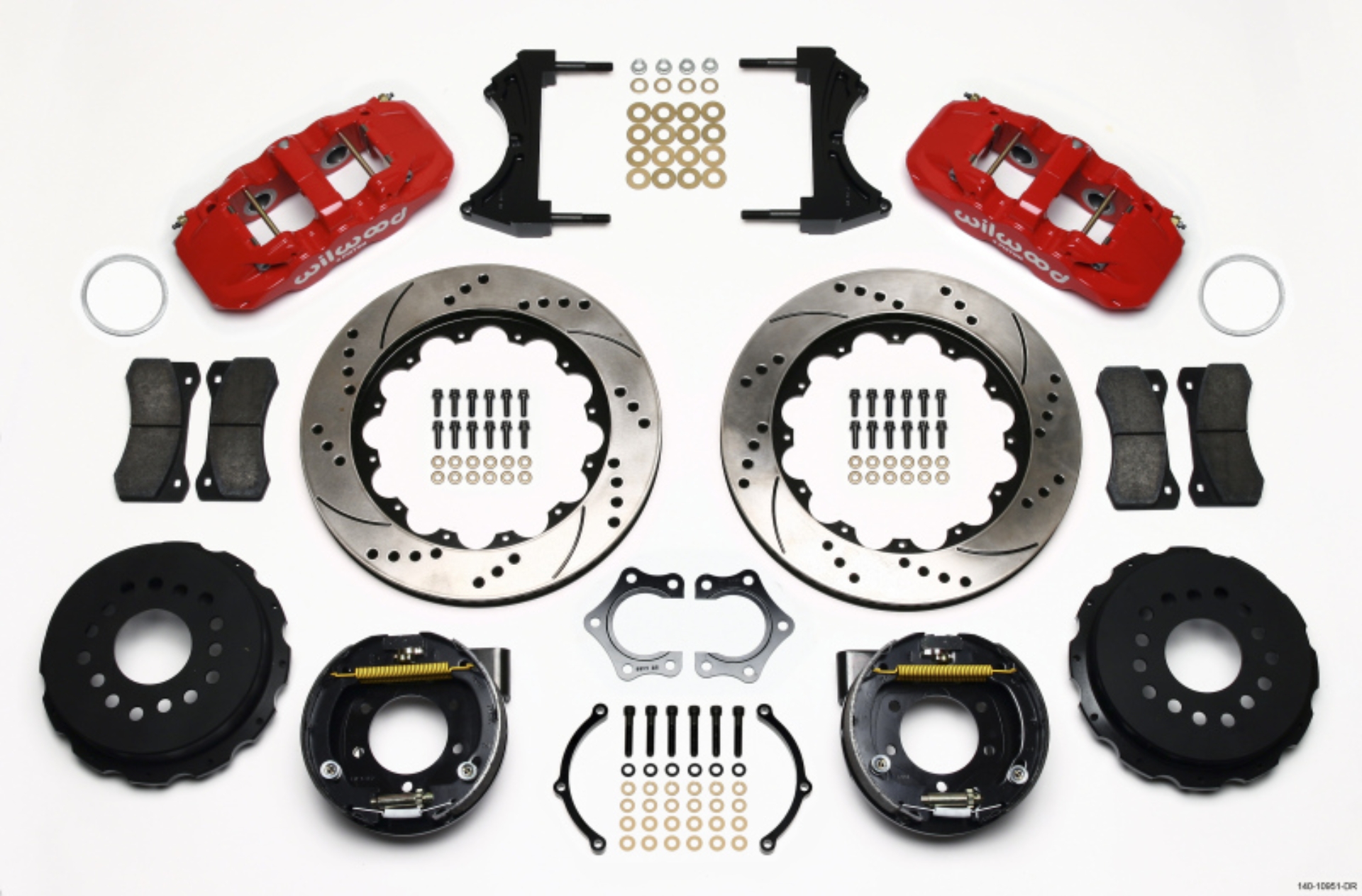 Picture of Wilwood AERO4 Rear P-Brake Kit 14-00in Drill Red Mopar-Dana 2-36in Off w-Snap Ring Bearing