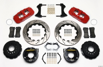 Picture of Wilwood AERO4 Rear P-Brake Kit 14-00in Drill Red Mopar-Dana 2-36in Off w-Snap Ring Bearing