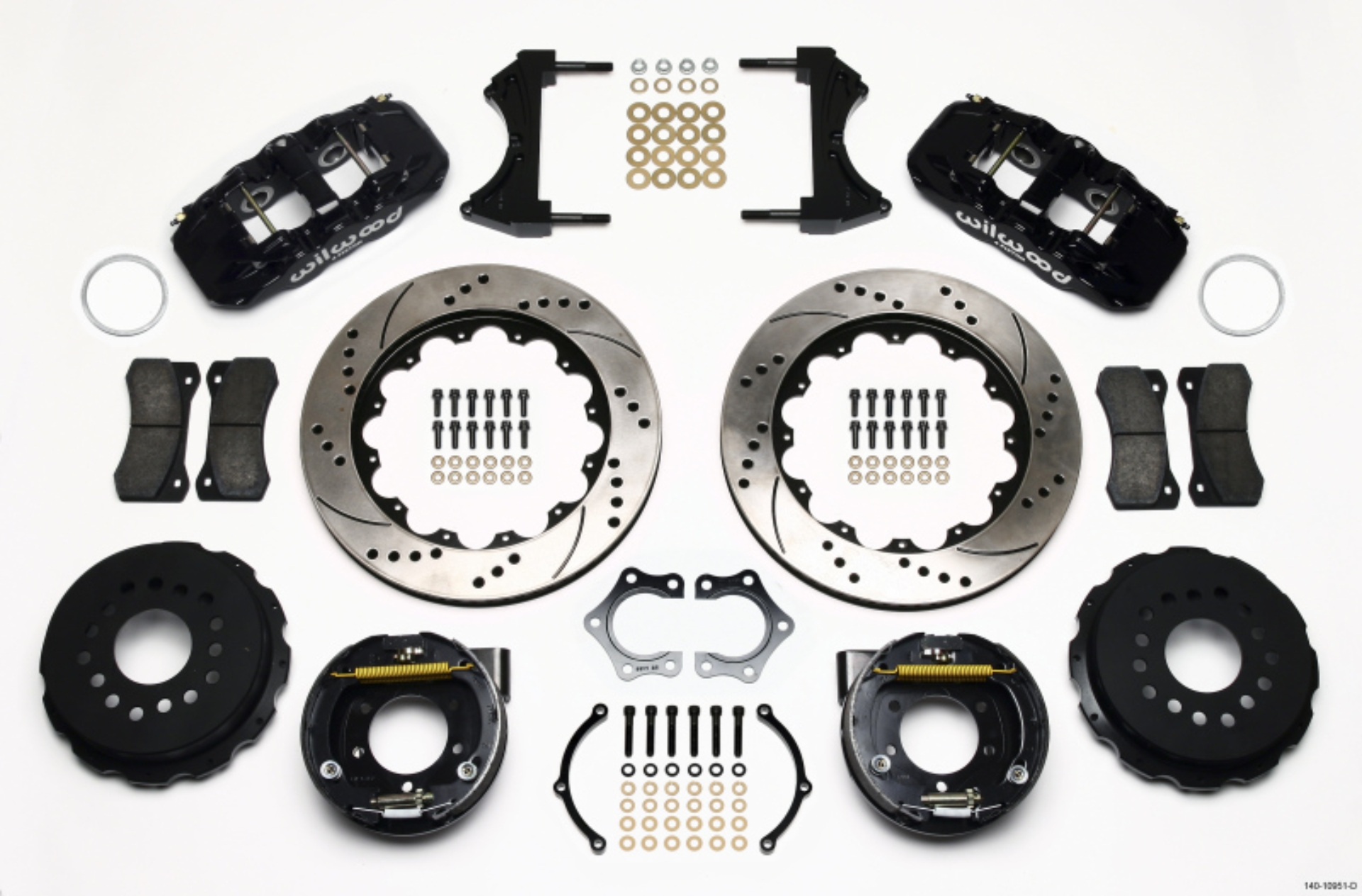 Picture of Wilwood AERO4 Rear P-Brake Kit 14-00in Drilled Mopar-Dana 2-36in Off w-Snap Ring Bearing