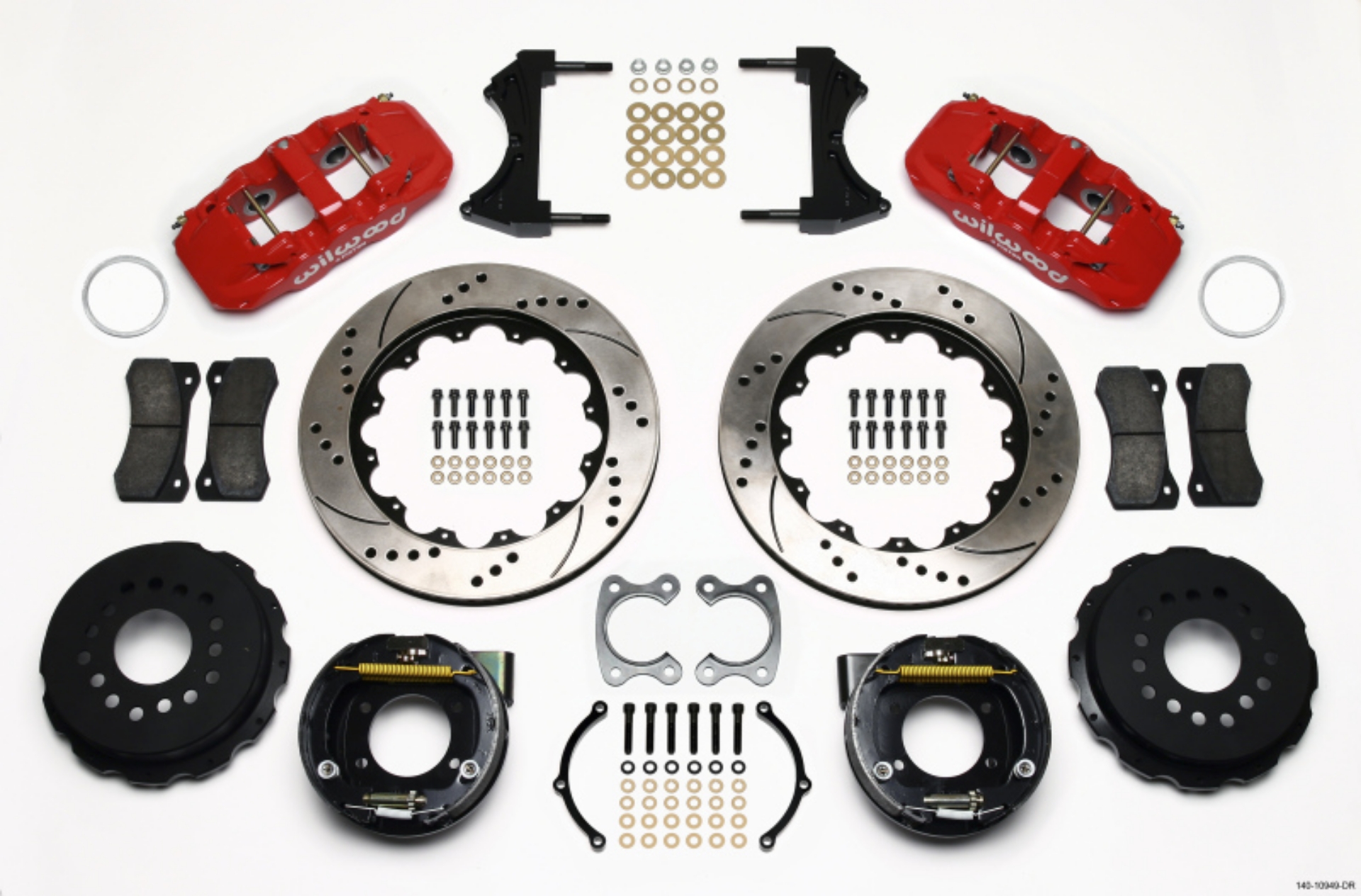 Picture of Wilwood AERO4 Rear P-Brake Kit 14-00in Drilled Red Small Ford 2-50in Offset