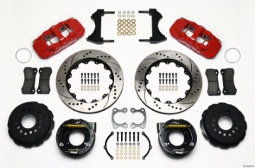 Picture of Wilwood AERO4 Rear P-Brake Kit 14-00in Drilled Red Small Ford 2-50in Offset
